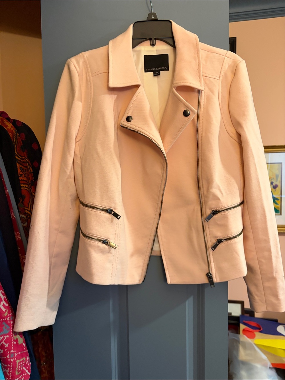 Banana Republic Pale Pink Moto-Style Leather Jacket
